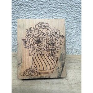 Rubberstamp Vase With Roses Wood Mounted Rubber Stamp